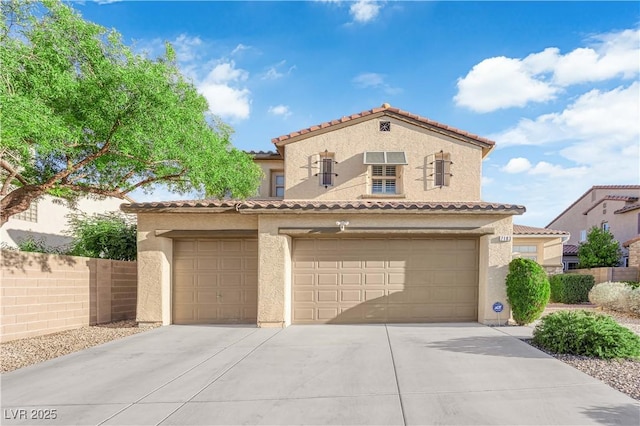 7183 Majestic Bluff Pl, Las Vegas, NV 89113 - mediterranean / spanish house featuring stucco siding, driveway, a tile roof, and an attached garage