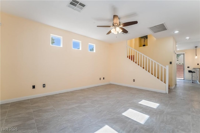 9753 Villa Lorena Ave, Las Vegas, NV 89147 - empty room with stairs, ceiling fan, recessed lighting, and baseboards