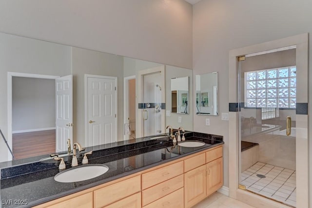 7540 Crystal Cave Dr, Las Vegas, NV 89117 - bathroom with double vanity and a shower stall