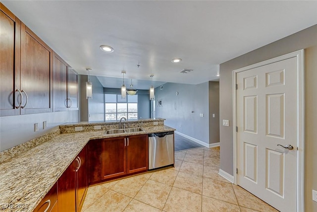 150 Las Vegas Blvd Unit 2016, North Las Vegas, NV 89101 - kitchen with dishwasher, a sink, a peninsula, baseboards, and light tile patterned floors