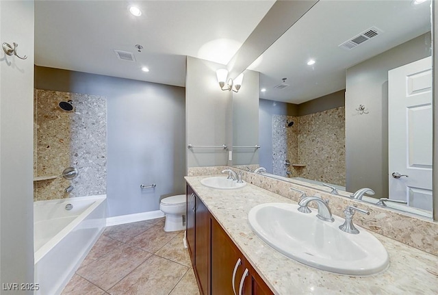 150 Las Vegas Blvd Unit 2016, North Las Vegas, NV 89101 - full bathroom featuring tile patterned floors, baseboards, toilet, double vanity, and bathing tub / shower combination