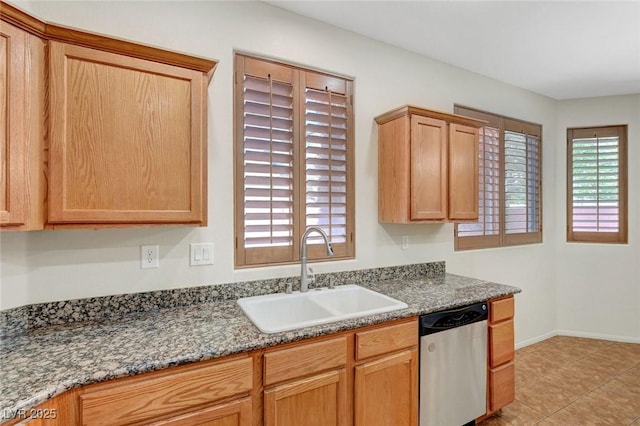 11444 Steponia Bay St, Las Vegas, NV 89141 - kitchen with a sink, dishwasher, light tile patterned floors, and baseboards