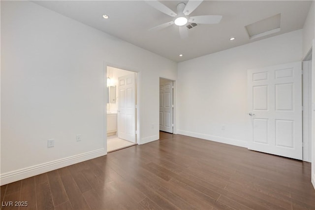 5250 S Rainbow Blvd Unit 2183, Las Vegas, NV 89118 - unfurnished bedroom featuring attic access, wood finished floors, baseboards, recessed lighting, and connected bathroom