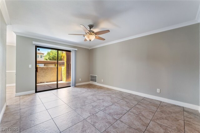 2700 N Rainbow Blvd Unit 1080, Las Vegas, NV 89108 - empty room featuring ceiling fan, ornamental molding, baseboards, and tile patterned floors