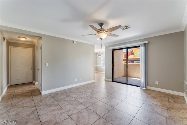 2700 N Rainbow Blvd Unit 1080, Las Vegas, NV 89108 - spare room featuring crown molding, ceiling fan, light tile patterned floors, and baseboards