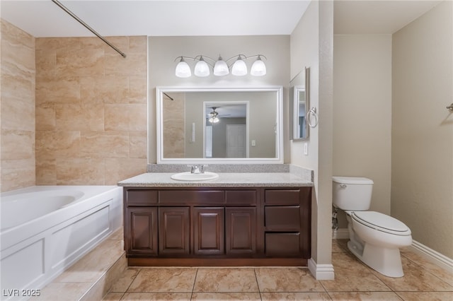 2700 N Rainbow Blvd Unit 1080, Las Vegas, NV 89108 - bathroom featuring a tub to relax in, toilet, vanity, a ceiling fan, and tile patterned flooring
