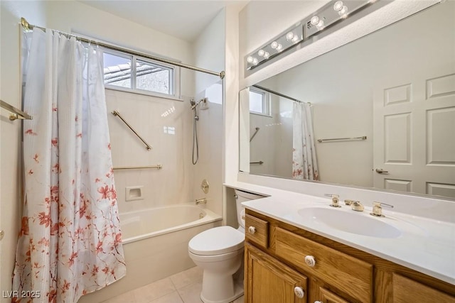 2520 Palmridge Dr, Las Vegas, NV 89134 - full bath featuring tile patterned flooring, shower / bath combo with shower curtain, toilet, and vanity