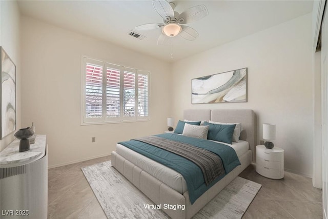 2520 Palmridge Dr, Las Vegas, NV 89134 - bedroom with baseboards, ceiling fan, and light tile patterned floors
