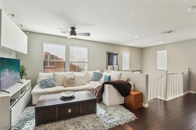 334 E Neal Ave, Las Vegas, NV 89183 - living room with plenty of natural light, wood finished floors, a ceiling fan, baseboards, and recessed lighting