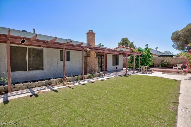2700 Osborne Ln, Henderson, NV 89014 - back of property featuring a patio area, a pergola, a chimney, and stucco siding