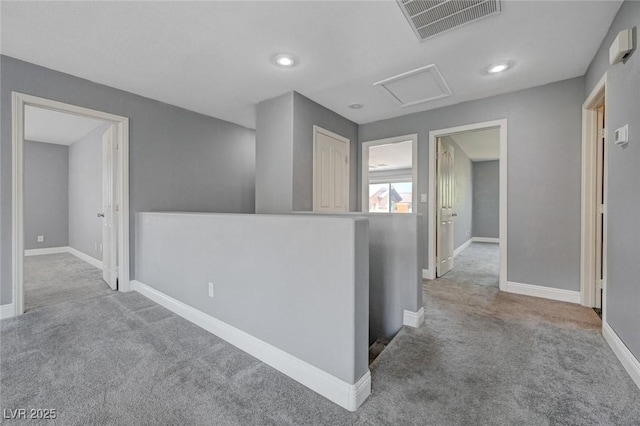 484 Merseyside Dr, Las Vegas, NV 89178 - hallway with an upstairs landing, carpet, attic access, baseboards, and recessed lighting