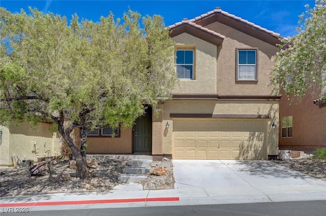 484 Merseyside Dr, Las Vegas, NV 89178 - view of front facade with an attached garage, stucco siding, concrete driveway, and a tile roof