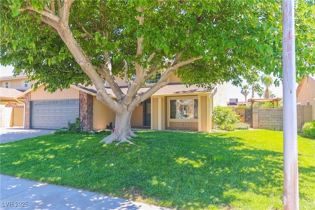 1440 Rawhide Rd, Boulder City, NV 89005 - view of property hidden behind natural elements featuring a garage, stone siding, and concrete driveway