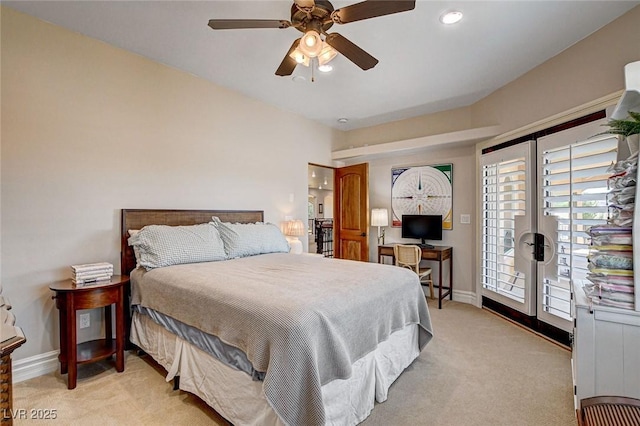1182 Thomas Bay Cir, Logandale, NV 89021 - bedroom featuring light colored carpet, french doors, access to exterior, baseboards, and recessed lighting