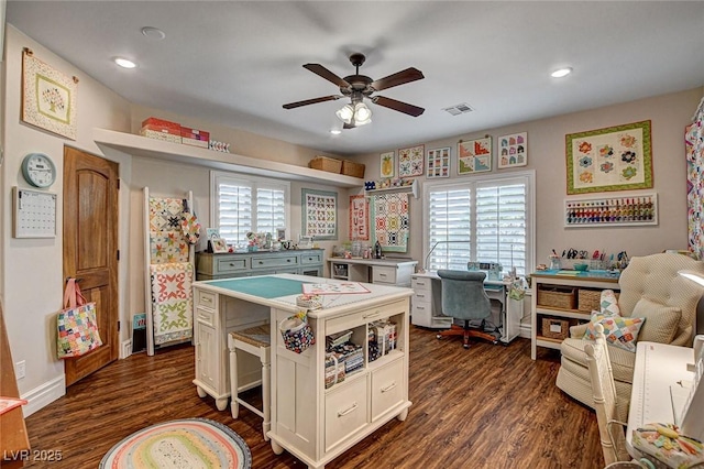 1182 Thomas Bay Cir, Logandale, NV 89021 - kitchen featuring ceiling fan, plenty of natural light, dark wood-style flooring, light countertops, and recessed lighting