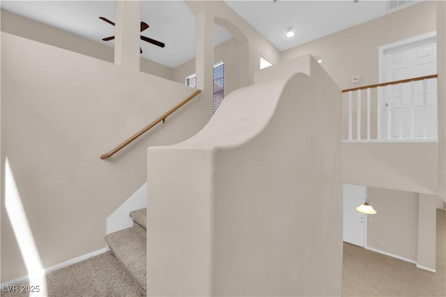 11237 Newbury Hills Ave, Las Vegas, NV 89138 - staircase with ceiling fan and carpet floors
