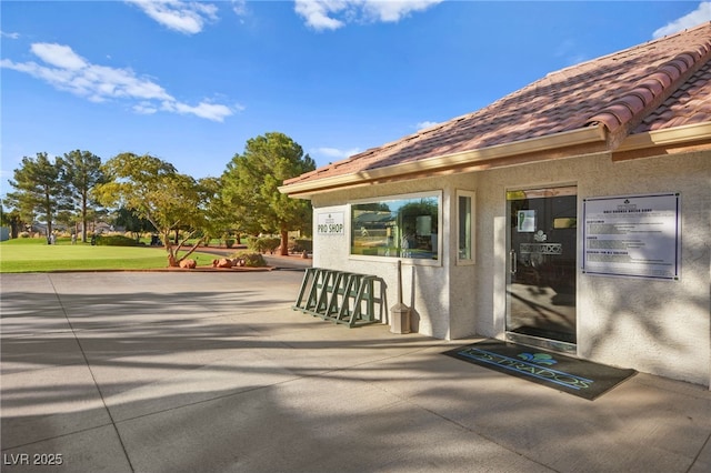 5009 Elm Grove Dr, Las Vegas, NV 89130 - entrance to property with stucco siding and a tiled roof