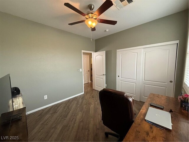 5318 Rio Eldorado Ct, North Las Vegas, NV 89031 - home office featuring ceiling fan, dark wood finished floors, and baseboards
