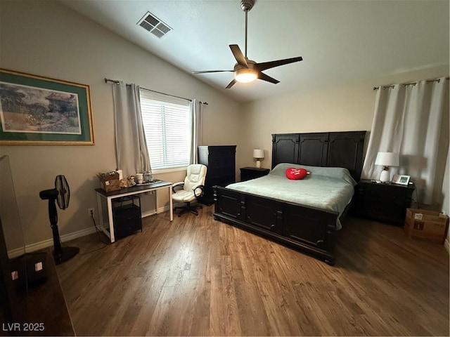 5318 Rio Eldorado Ct, North Las Vegas, NV 89031 - bedroom featuring vaulted ceiling, wood finished floors, baseboards, and a ceiling fan