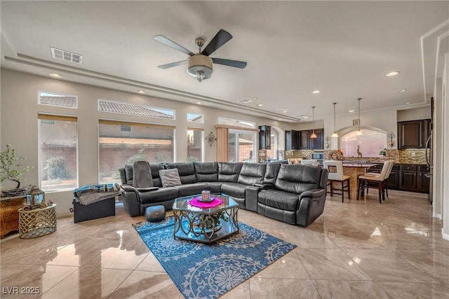 6453 Mount Eden Ave, Las Vegas, NV 89139 - living area with a ceiling fan and recessed lighting