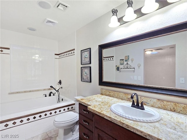 5159 N Monte Cristo Way, Las Vegas, NV 89149 - bathroom featuring vanity, toilet, shower / tub combination, and tile patterned floors