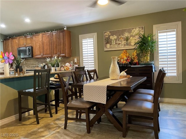 1800 Quail Point Ct, Las Vegas, NV 89117 - dining area featuring ceiling fan, plenty of natural light, baseboards, and recessed lighting