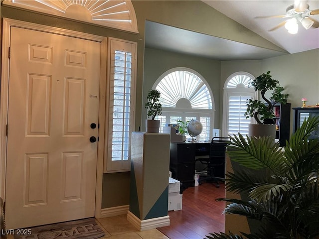 1800 Quail Point Ct, Las Vegas, NV 89117 - foyer with vaulted ceiling, a ceiling fan, and baseboards