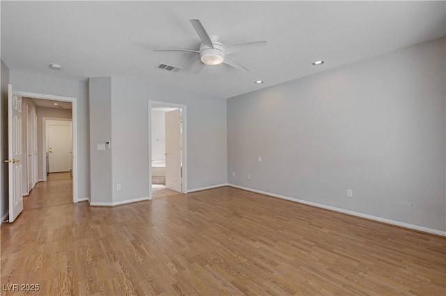 472 Staghorn Pass Ave, Las Vegas, NV 89183 - empty room featuring ceiling fan, light wood-type flooring, baseboards, recessed lighting, and a smoke detector