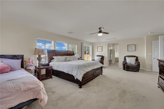 3217 Bonassola Ave, North Las Vegas, NV 89031 - bedroom with light colored carpet, ceiling fan, and baseboards