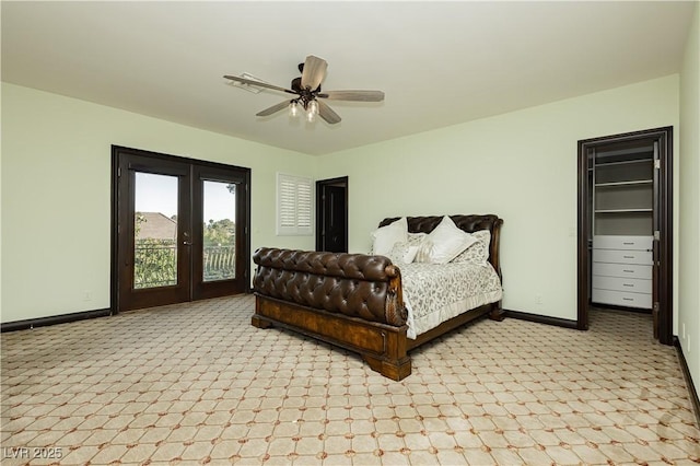 7625 Coley Ave, Las Vegas, NV 89117 - bedroom with access to outside, french doors, baseboards, light carpet, and a ceiling fan