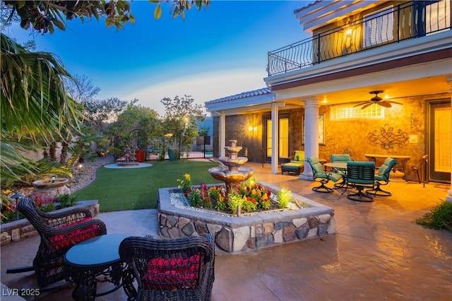 7625 Coley Ave, Las Vegas, NV 89117 - view of patio / terrace featuring a balcony, outdoor dining space, and a ceiling fan