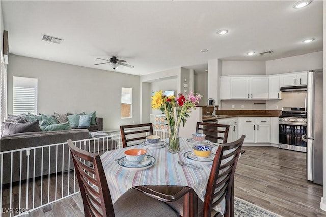 914 Appaloosa Hills Ave, North Las Vegas, NV 89081 - dining space featuring ceiling fan, wood finished floors, and recessed lighting