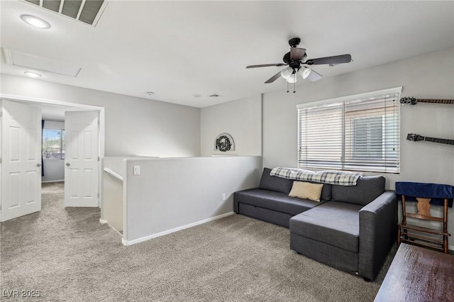 914 Appaloosa Hills Ave, North Las Vegas, NV 89081 - living room with carpet, a ceiling fan, attic access, baseboards, and recessed lighting