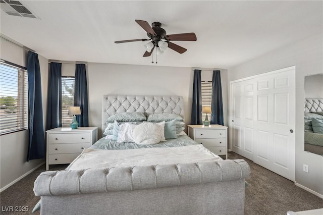 914 Appaloosa Hills Ave, North Las Vegas, NV 89081 - carpeted bedroom with baseboards, a closet, and a ceiling fan