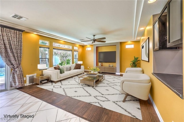 6779 Goose Watch Ct, Las Vegas, NV 89139 - living room with a ceiling fan and recessed lighting