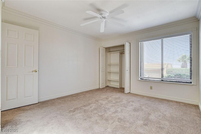 532 Greenbriar Pl, Boulder City, NV 89005 - unfurnished bedroom with carpet, crown molding, a ceiling fan, and a closet