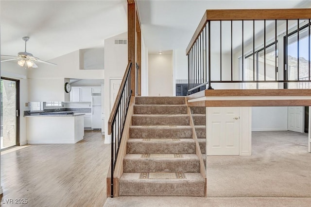 532 Greenbriar Pl, Boulder City, NV 89005 - stairs with a ceiling fan and wood finished floors
