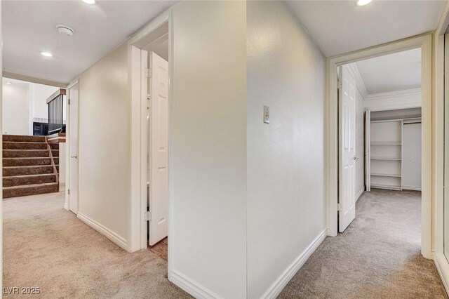 532 Greenbriar Pl, Boulder City, NV 89005 - hallway with carpet, stairs, and recessed lighting