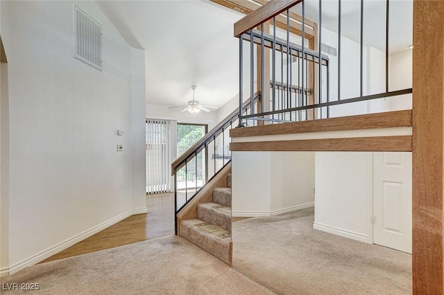 532 Greenbriar Pl, Boulder City, NV 89005 - stairway featuring carpet floors and a ceiling fan