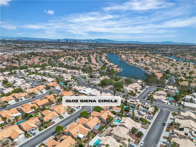 3109 Siena Cir, Las Vegas, NV 89128 - aerial view of property and surrounding area with a water and mountain view and nearby suburban area