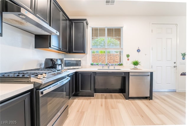 965 Nevada State Dr Unit 15104, Henderson, NV 89002 - kitchen with stainless steel appliances, under cabinet range hood, light wood-style flooring, and light countertops