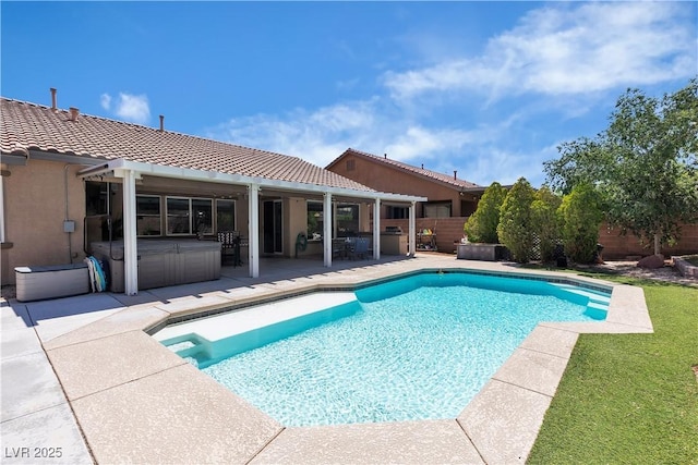 9362 Wilderness Glen Ave, Las Vegas, NV 89178 - view of swimming pool featuring a hot tub, a patio area, and a fenced backyard