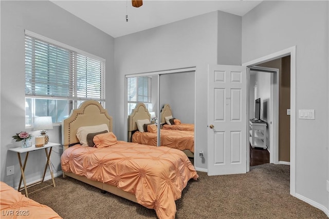 9362 Wilderness Glen Ave, Las Vegas, NV 89178 - carpeted bedroom with a closet, baseboards, and a ceiling fan