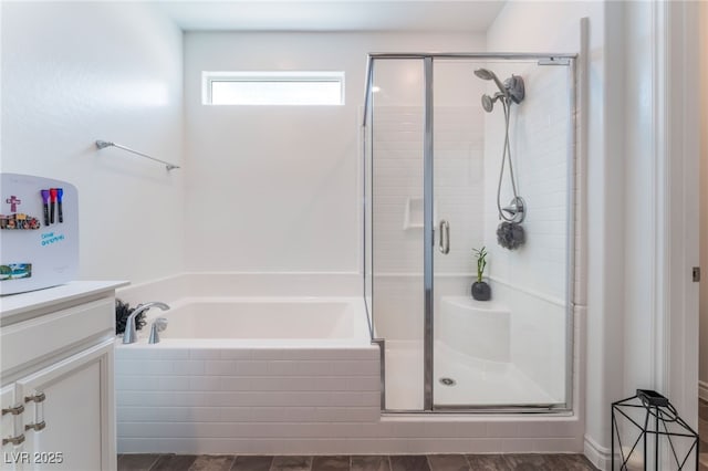 7107 Calvert Cliffs St, North Las Vegas, NV 89084 - full bath featuring a stall shower, a bath, and vanity
