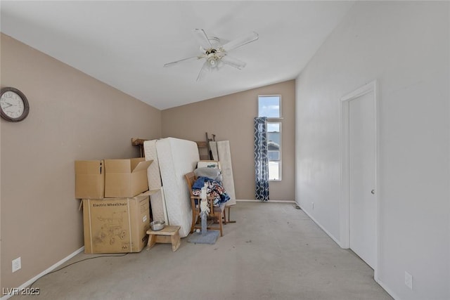 2147 Bridle Wreath Ln, Las Vegas, NV 89156 - miscellaneous room with carpet flooring, vaulted ceiling, a ceiling fan, and baseboards