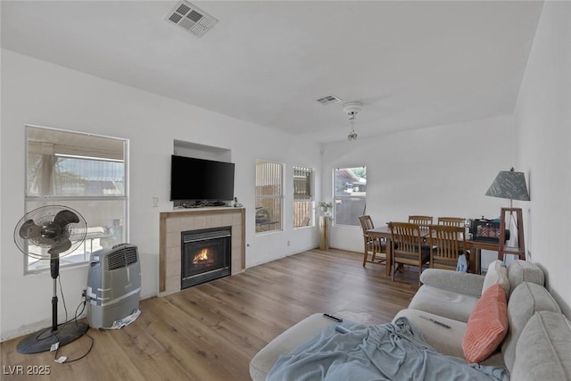 2147 Bridle Wreath Ln, Las Vegas, NV 89156 - living room featuring wood finished floors and a fireplace