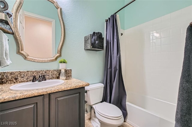 7404 Eggshell Dr, North Las Vegas, NV 89084 - bathroom with toilet, vanity, and shower / bath combination with curtain
