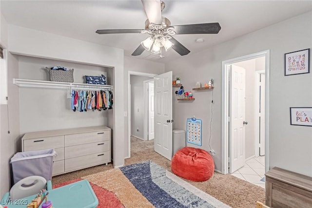 7912 Horn Beam Ct, Las Vegas, NV 89131 - bedroom featuring ceiling fan, light tile patterned floors, and a closet