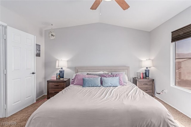 7912 Horn Beam Ct, Las Vegas, NV 89131 - carpeted bedroom with vaulted ceiling, ceiling fan, and baseboards