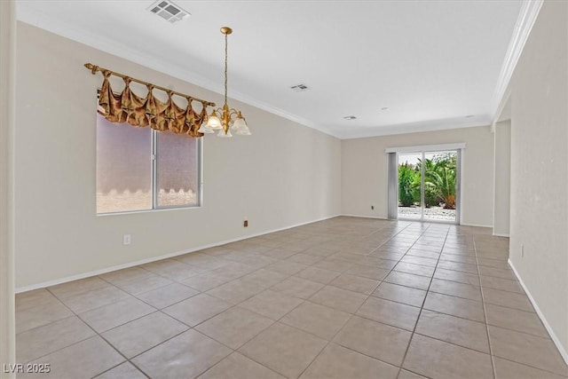 6039 Tokara Ave, Las Vegas, NV 89122 - empty room featuring ornamental molding, light tile patterned flooring, a chandelier, and baseboards